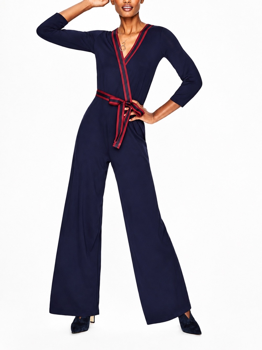 Boden Isla navy knit jumpsuit, size 6